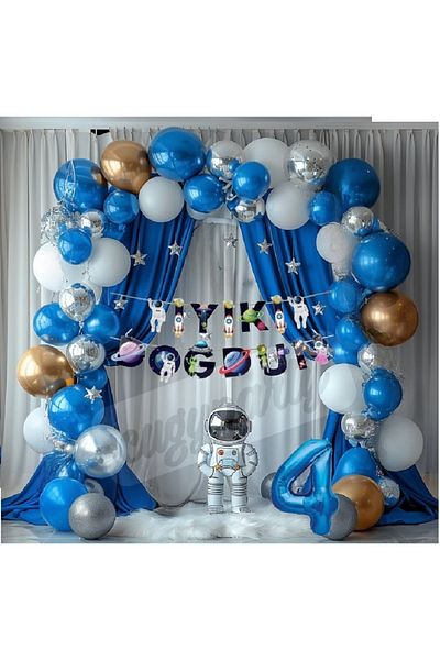 CUGY Astronaut Figure Star Sus Space Theme Birthday Party Celebration Set with Age Options
