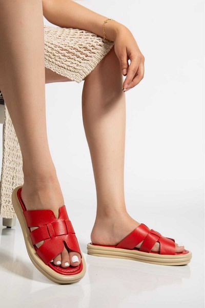 AYAKKABİSEPETİ WHITE GENUINE LEATHER WOMEN SLIPPERS