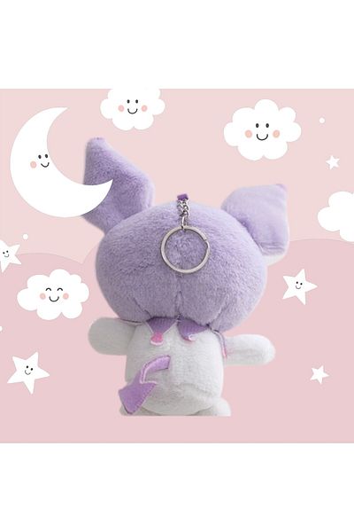 MİLKYADATOYS Cute Baby Kuromi Plush Keychain Gift Toy Bag Ornament 14X9 cm Purple Black