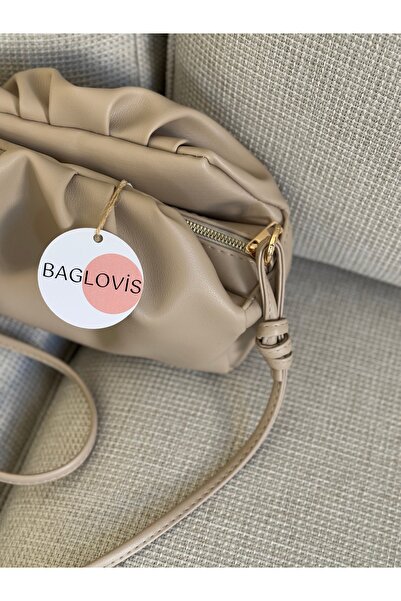 BAGLOVİS Soft Leather Textured Mink Women's Shoulder Bag with Zipper and Snap Closure En25 Boy15