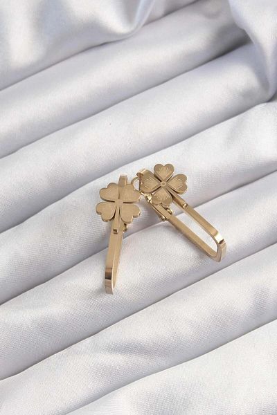 AfraBeauty 316L Steel Gold Geometric Clover Model Earrings