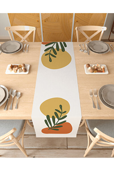 GREENDECOR Leaf Bohemian Patterned Special Design Runner Digital Printed Deco...