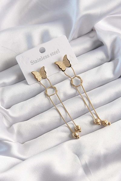 AfraBeauty 316L Steel Gold Dangle Knot Model Butterfly Earrings