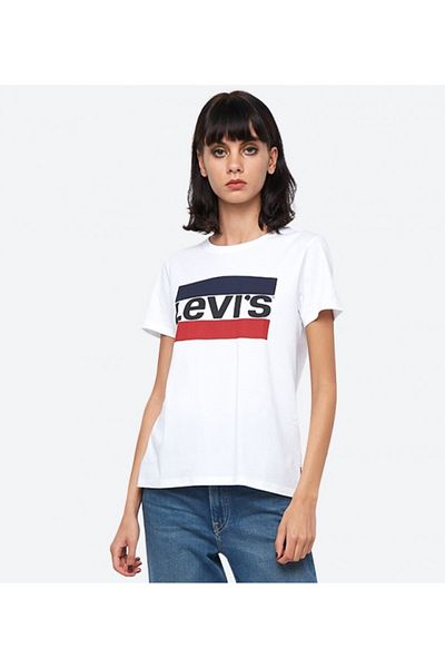 Levi's WHITE WT SCOOP NECK PRFCT TEE SPORTS LOGO TEE for Women