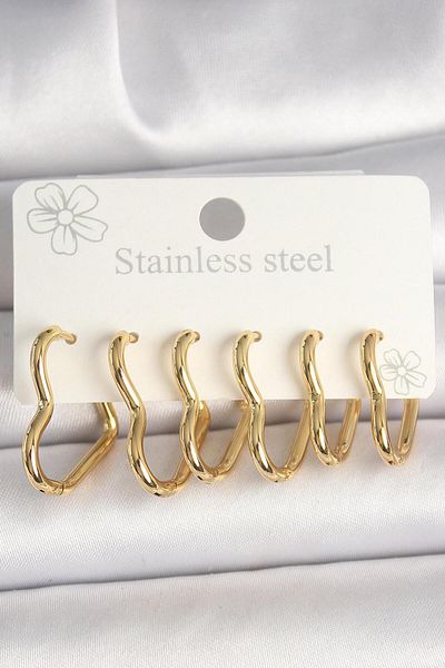 AfraBeauty 316L Steel Gold Heart Model Women's Earring Set