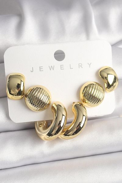 AfraBeauty Gold Embroidered Circle Ring Model Ccb Women's Earring Set