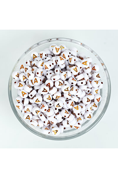 yfhobi 10 Gram- Sadece A Harfi, 7 Mm Yassı Harf Boncuk, Beyaz Üzeri Gold. ( 1...