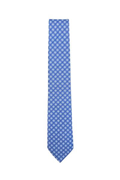 1001 Kravat Floral Patterned 7.5 cm Wide Blue Silk Tie