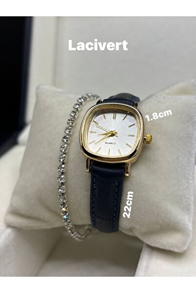 Brality ساعة يد نسائية كلاسيكية عتيقة من الجلد الطبيعي لون أزرق داكن، تصميم أ...