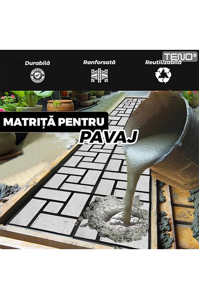 Teno Matrita cu Contur pentru Turnat Pavaj Teno®, pentru beton, imita piatra, model 9, 39.5 x 4 cm, negru