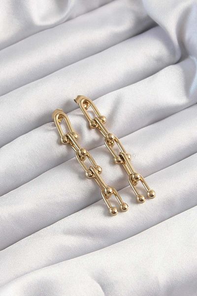 AfraBeauty 316L Steel Gold Dangle Model Earrings