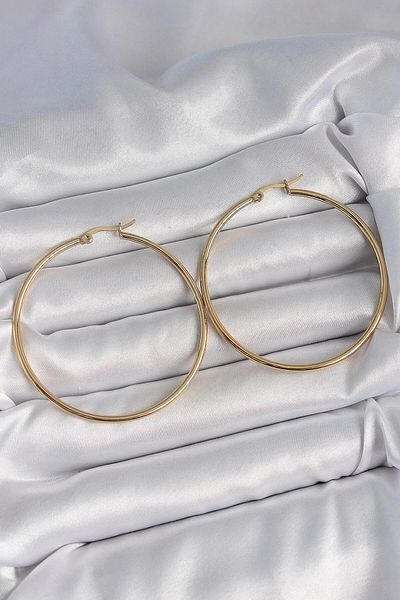 AfraBeauty 316 Steel Gold 53 mm Ring Model Women's Earrings