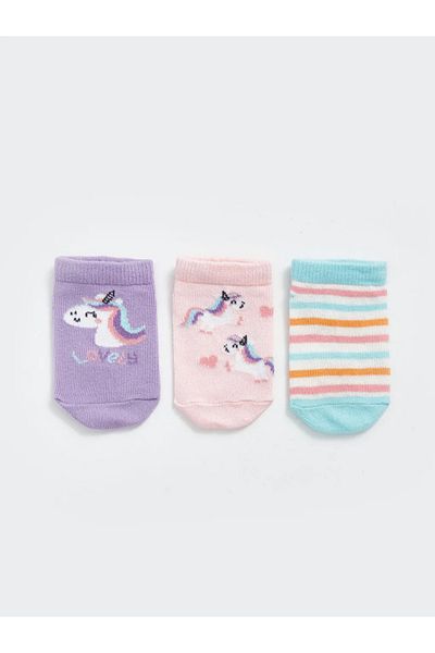 LC Waikiki Lcw Baby Lilac Printed Baby Girl Booties Socks 3-Piece / S4Ms55Z1
