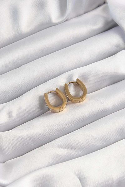 AfraBeauty 316L Steel Gold Zircon Stone Hoop Model Earrings
