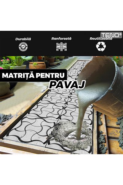 Teno Matrita cu Contur pentru Turnat Pavaj Teno®, pentru beton, imita piatra, model 5, 50 x 4.5 cm, negru