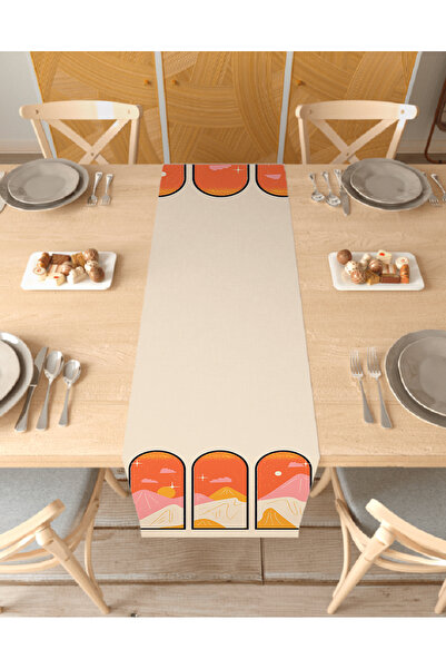 GREENDECOR Mountain Bohemian Patterned Special Design Runner Digital Printed ...