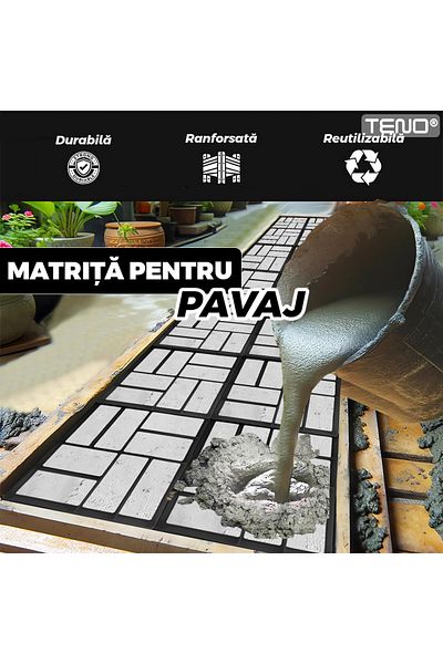 Teno Matrita cu Contur pentru Turnat Pavaj Teno®, pentru beton, imita piatra, model 11, 40 x 4 cm, negru