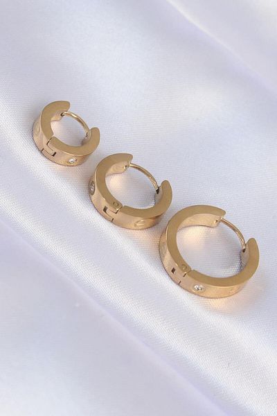 AfraBeauty 316L Steel Gold Zircon Stone Model Triple Hoop Earrings