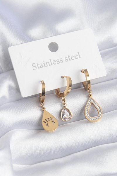 AfraBeauty 316L Steel Gold Drop Model Eye Engraved Zircon Stone Detail Women's Earrings