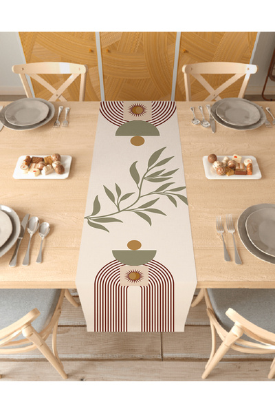 GREENDECOR Leaf Bohemian Patterned Special Design Runner Digital Printed Deco...