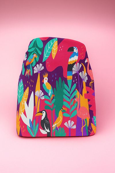 pistore Purple Tropical Birds Flamingo and Peacock Pattern Short Pareo Satin Women's Beach Dress New Season