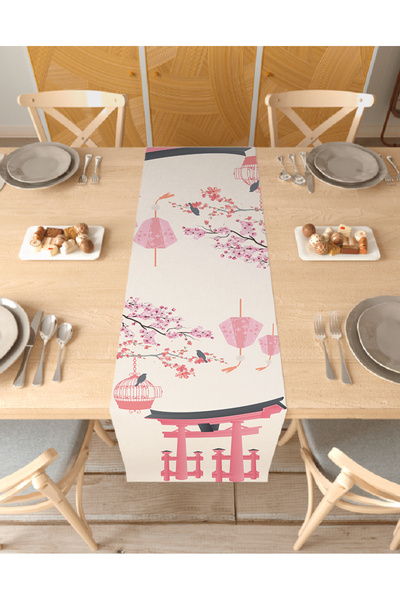 GREENDECOR مفرش طاولة مزخرف بتصميم خاص على شكل زهرة ساكورا، مطبوع رقميًا، ديك...