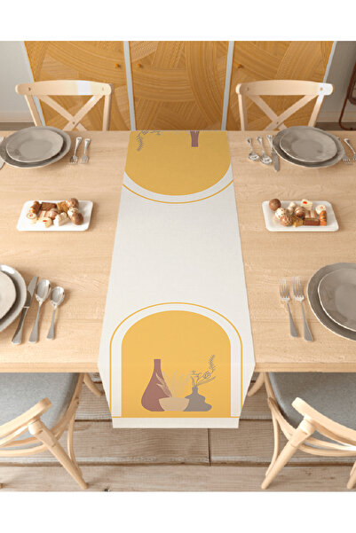 GREENDECOR زهرية بوهيمية منقوشة بتصميم خاص، مفرش طاولة مزخرف مطبوع رقميًا، دي...