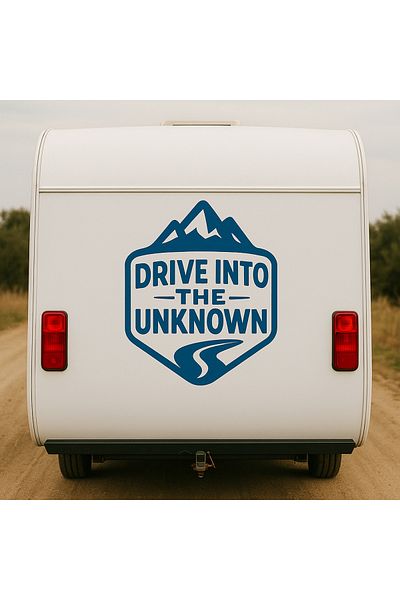 arduçlazer Autocolant Drive Into the Unknown – Design autocolant pentru rulotă și spate vehicul 80x80 cm