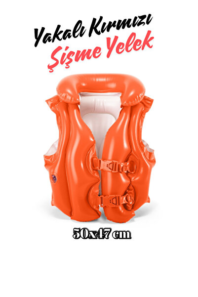 welcomein Çocuk Şişme Deniz Yeleği 50x47cmYakalı Kırmızı Renk 3-6 Yaş İçin Gü...