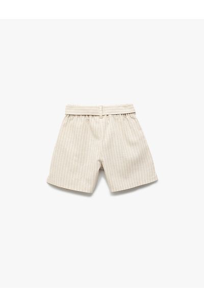 Koton New Season Linen Blend Belted Striped Shorts