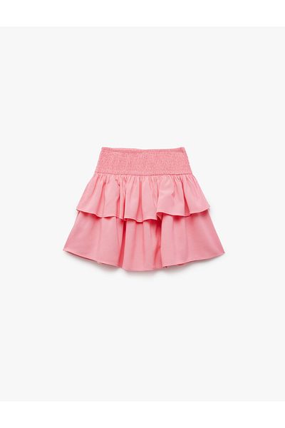 Koton New Season Floor Detailed Elastic Waist Linen Blended Viscose Skirt