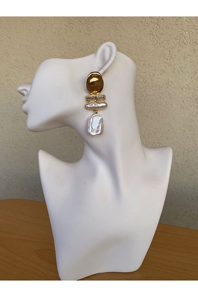 sain jewelry Vintage Design Baroque Pearl Dangle Gold Detailed Stylish Earrings