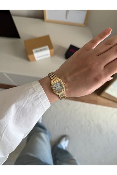 RoseandRoses Vivine Minimal Square Case Women Wrist Watch Gold (White Dial)