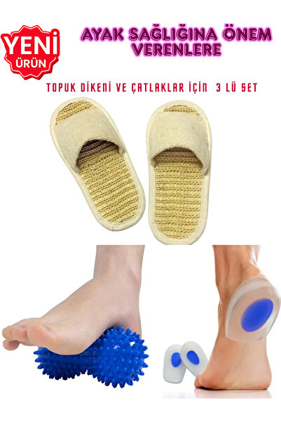 CNGZSHOP 3Lü Topuk Dikeni Çatlakları için Ayak Masaj Topu,Sisal Terlik,Siliko...
