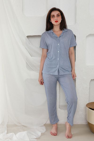 FAMES PİJAMA Yazlik Lycra Buttoned Women's Pajama Set