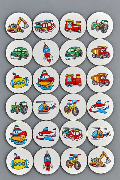 TOTTERİQ 24 Piece Wooden Memory Game – Vehicles Themed Educational Matching Game