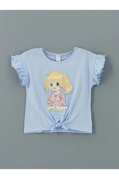 LC Waikiki Printed Combed Cotton Ruffle Girl's T-Shirt 2-Pack