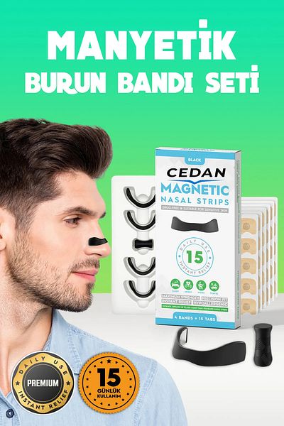 CEDAN مجموعة من 15 شريط أنف مغناطيسي، مخفض للشخير الفاخر، جمالي، موسع أنف أسود