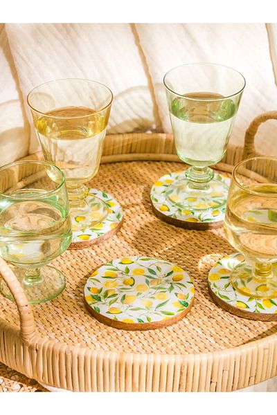 LC Waikiki Lcw Home Mixed Lemon Printed Coasters Set of 4