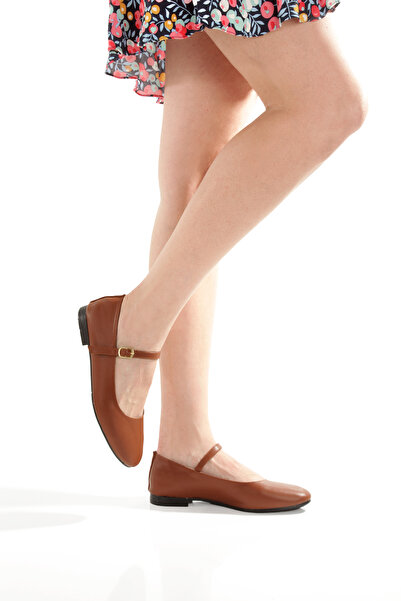 PAYZİN ''بيانكا'' حذاء باليه مسطح بكعب مسطح ومقدمة مستديرة من الجلد باللون ال...