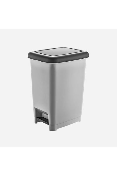 Leony 40 Lt Slim Pedal Plastic Trash Can Bucket Metallic Gray Black Lid Inner Bucketless