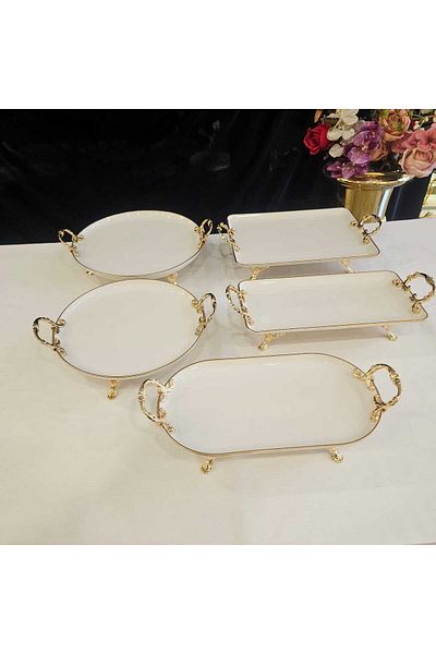 MaviDamla Porcelain Presentation Set 5 Pieces with Gold Plating Details