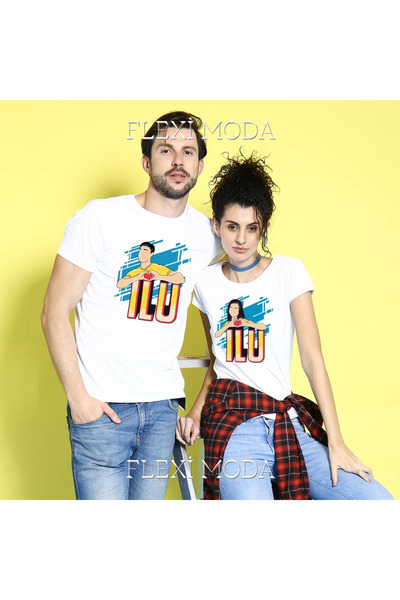 PERISENSE Ilu, for Couples Themed Lover Couple Combination Oversize 2-Piece T-Shirt