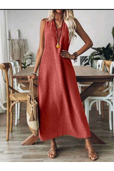 Cardee Carde Burgundy Hundred Percent Linen Root Dyeing Long Dress