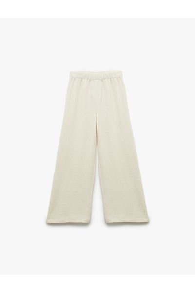 Koton New Season Elastic Waist Viscose Blended Textured Wide Leg Trousers