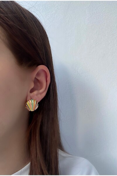 Bijoura Studio Midye Kabuğu Figürlü Renkli Çelik küpe