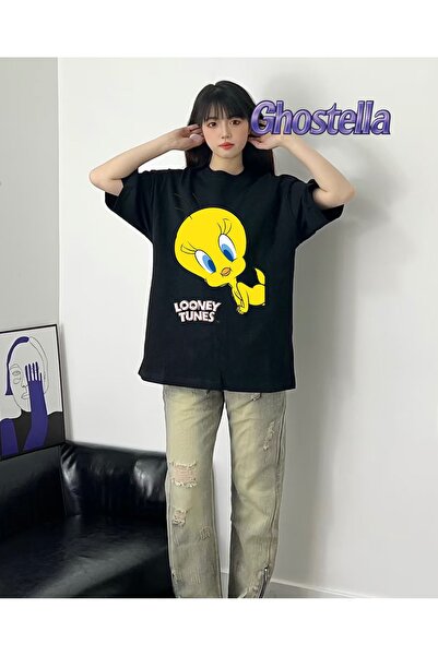 Minga London تيشيرت أسود أصفر كتكوت كبير الحجم للجنسين - Ghostella