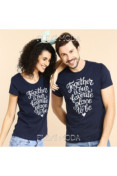 Hunors Sportswear & Company Împreună este locul nostru preferat Scris Cuplu de îndrăgostiți Combinație de tricou supradimensionat din 2 piese