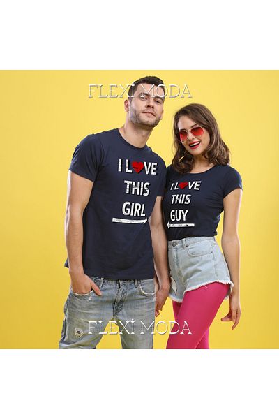Hunors Sportswear & Company I Love This Girl/Guy, pentru cupluri scris cuplu iubit combinație tricou oversize din 2 piese