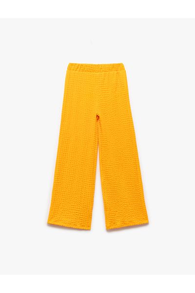 Koton New Season Elastic Waist Textured Pocket Detailed Palazzo Trousers